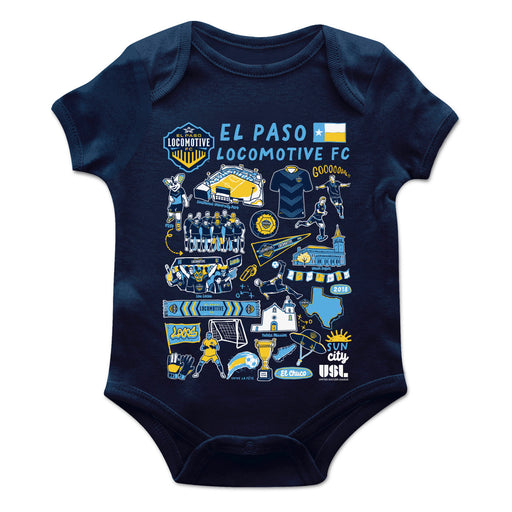 El Paso Locomotive Cotton Short Sleeve Bodysuit Navy Impressions Artwork