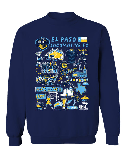 El Paso Locomotive Cotton Crewneck Pullover Sweatshirt Navy Womens