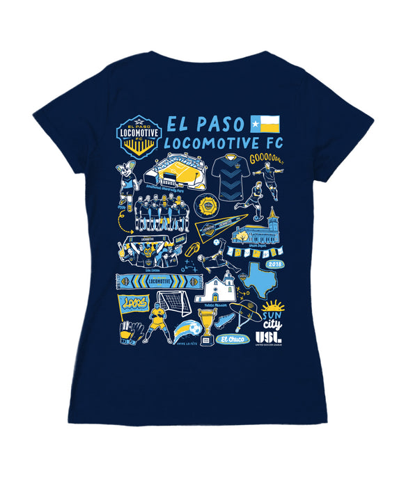 El Paso Locomotive Women's V-neck Fitted Navy Cotton T-Shirt - Vive La Fête - Online Apparel Store