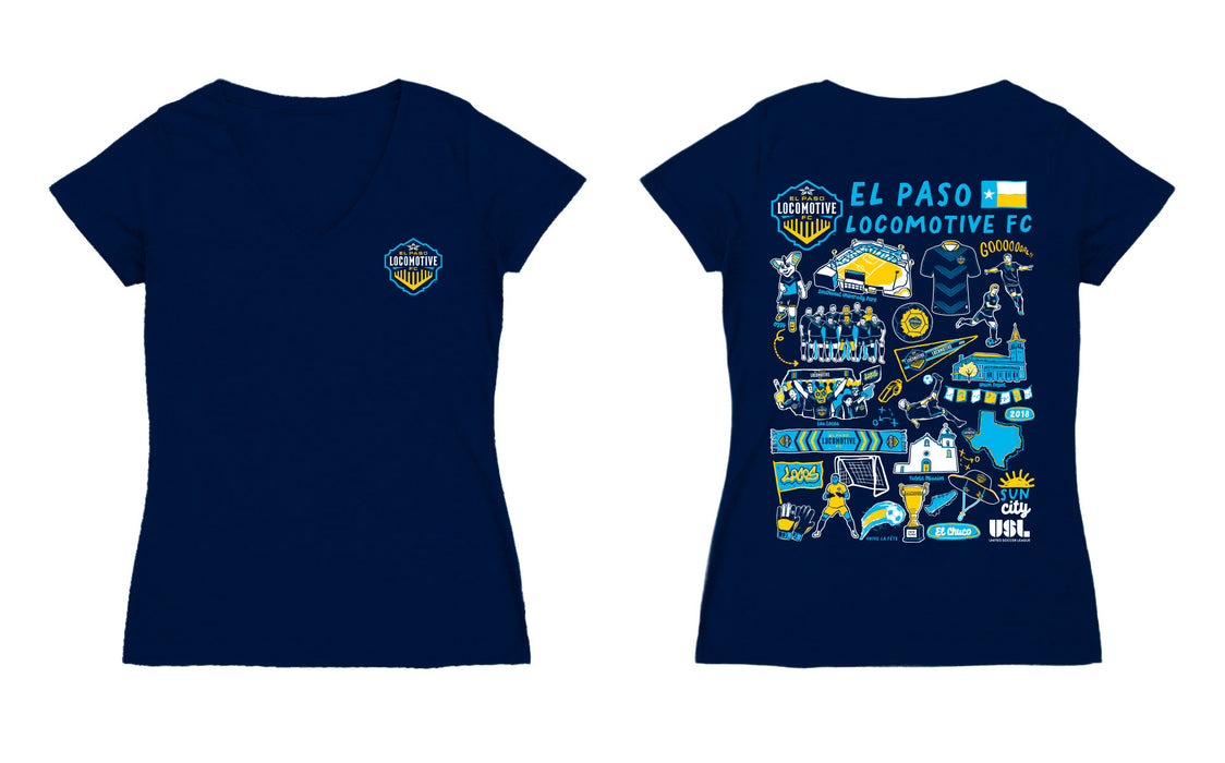 El Paso Locomotive Women's V-neck Fitted Navy Cotton T-Shirt - Vive La Fête - Online Apparel Store