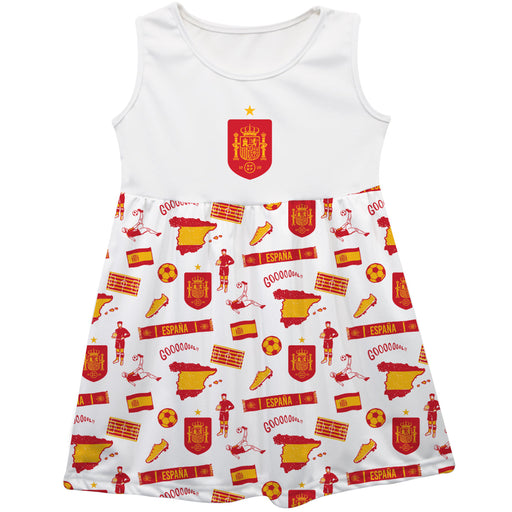 Spain National Team Repeat Print Impressions White Sleeveless Tank Dress