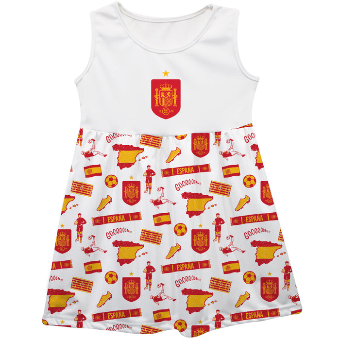 Spain National Team Repeat Print Impressions White Sleeveless Tank Dress