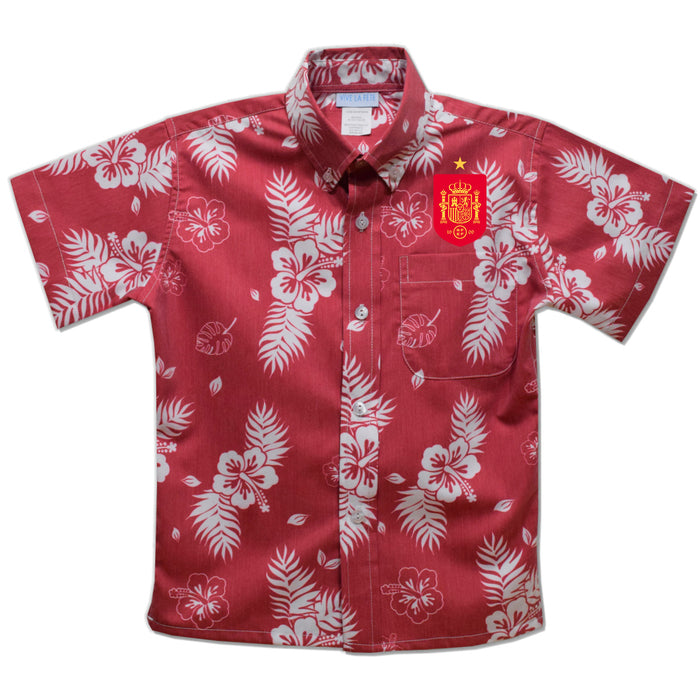 Spain National Team Vive La Fete Hawaiian Print Button-Down Shirt - Red
