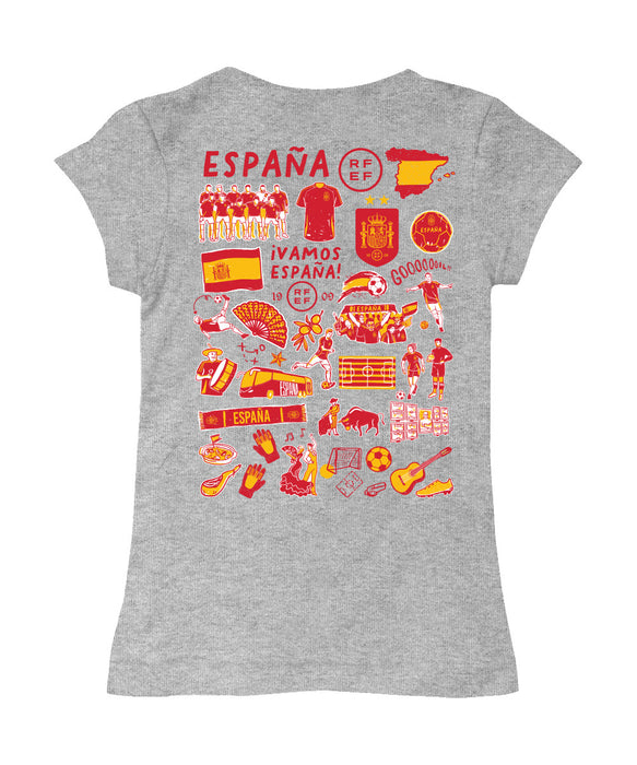 Spain National Team Girl´s Fitted Cotton T-shirt Grey