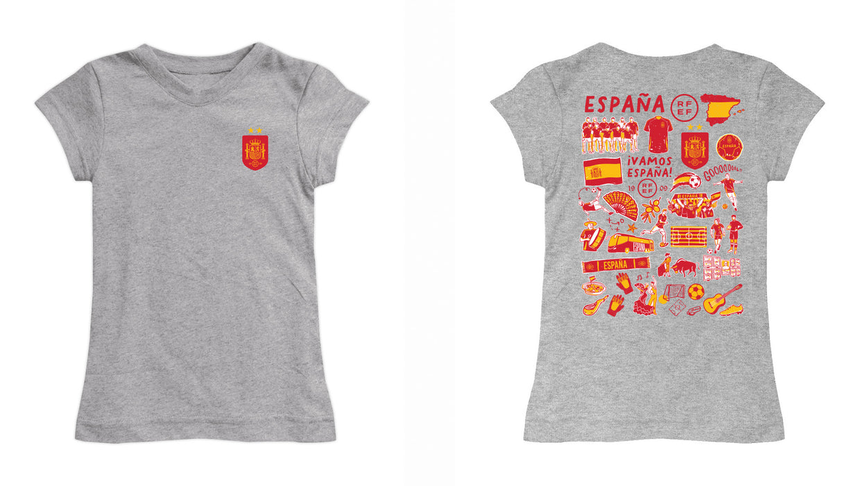 Spain National Team Girl´s Fitted Cotton T-shirt Grey