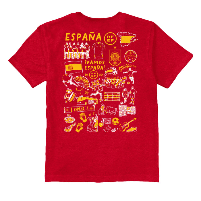 Spain National Team Impressions Artwork Red Youth Cotton T-Shirt - Vive La Fête - Online Apparel Store