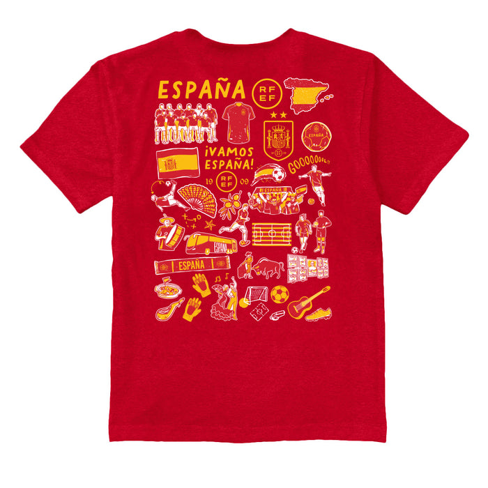 Spain National Team Impressions Artwork Red Youth Cotton T-Shirt