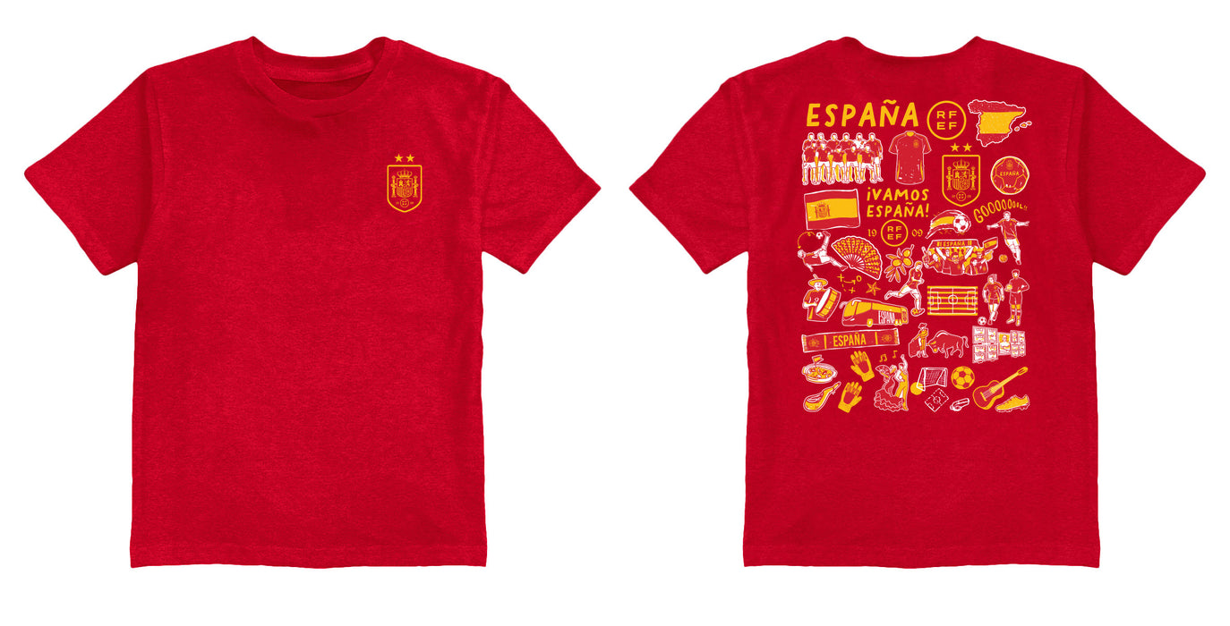 Spain National Team Impressions Artwork Red Youth Cotton T-Shirt