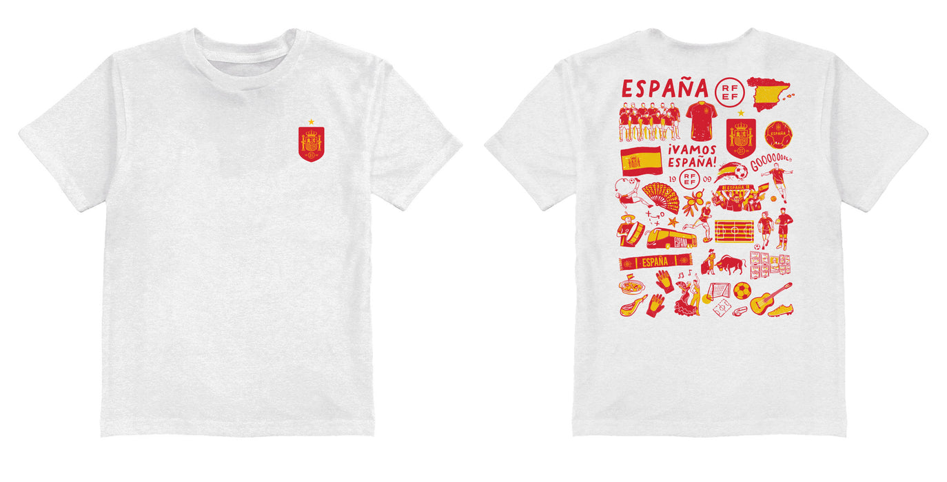 Spain National Team Impressions Artwork White Youth Cotton T-Shirt - Vive La Fête - Online Apparel Store