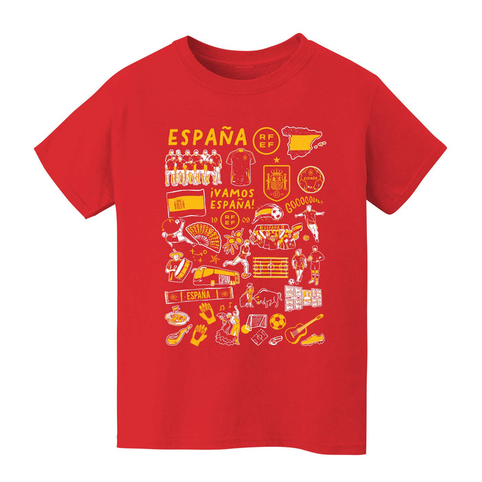 Spain National Team Impressions Artwork Red Youth Cotton T-Shirt