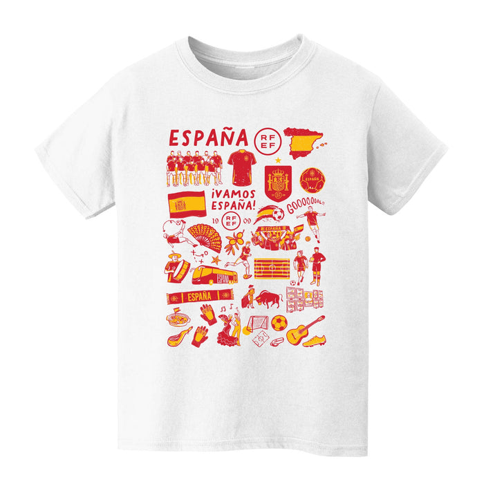 Spain National Team Impressions Artwork White Youth Cotton T-Shirt