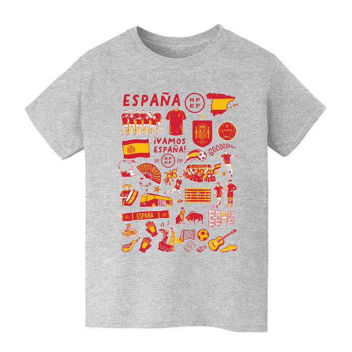 Spain National Team Impressions Artwork Grey Youth Cotton T-Shirt