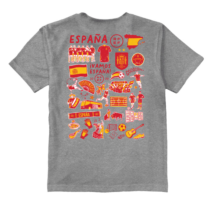 Spain National Team Impressions Artwork Grey Youth Cotton T-Shirt