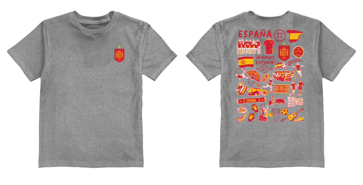 Spain National Team Impressions Artwork Grey Youth Cotton T-Shirt - Vive La Fête - Online Apparel Store