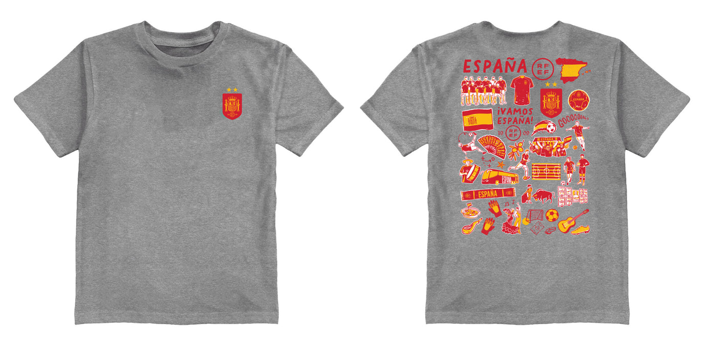 Spain National Team Impressions Artwork Grey Youth Cotton T-Shirt