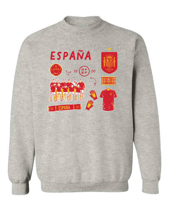 Spain National Team Womens Grey Cotton Crewneck Pullover Sweatshirt