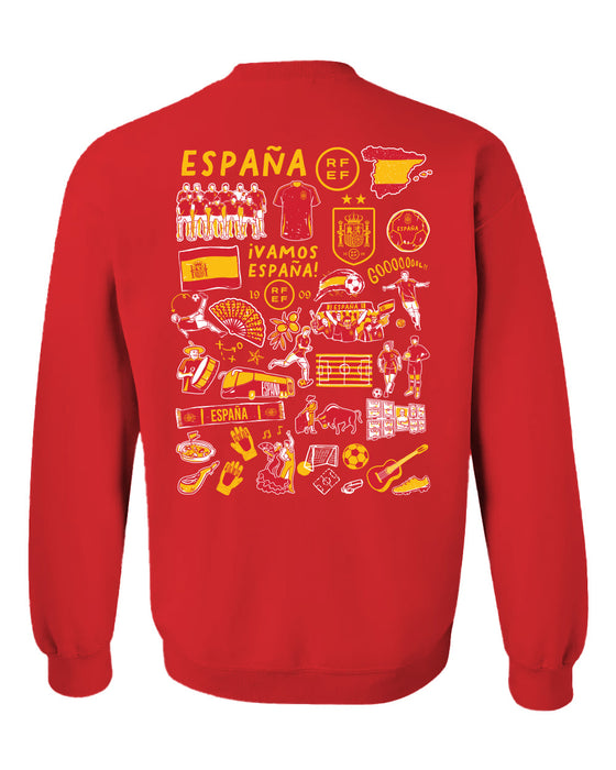 Spain National Team Womens Red Cotton Crewneck Pullover Sweatshirt