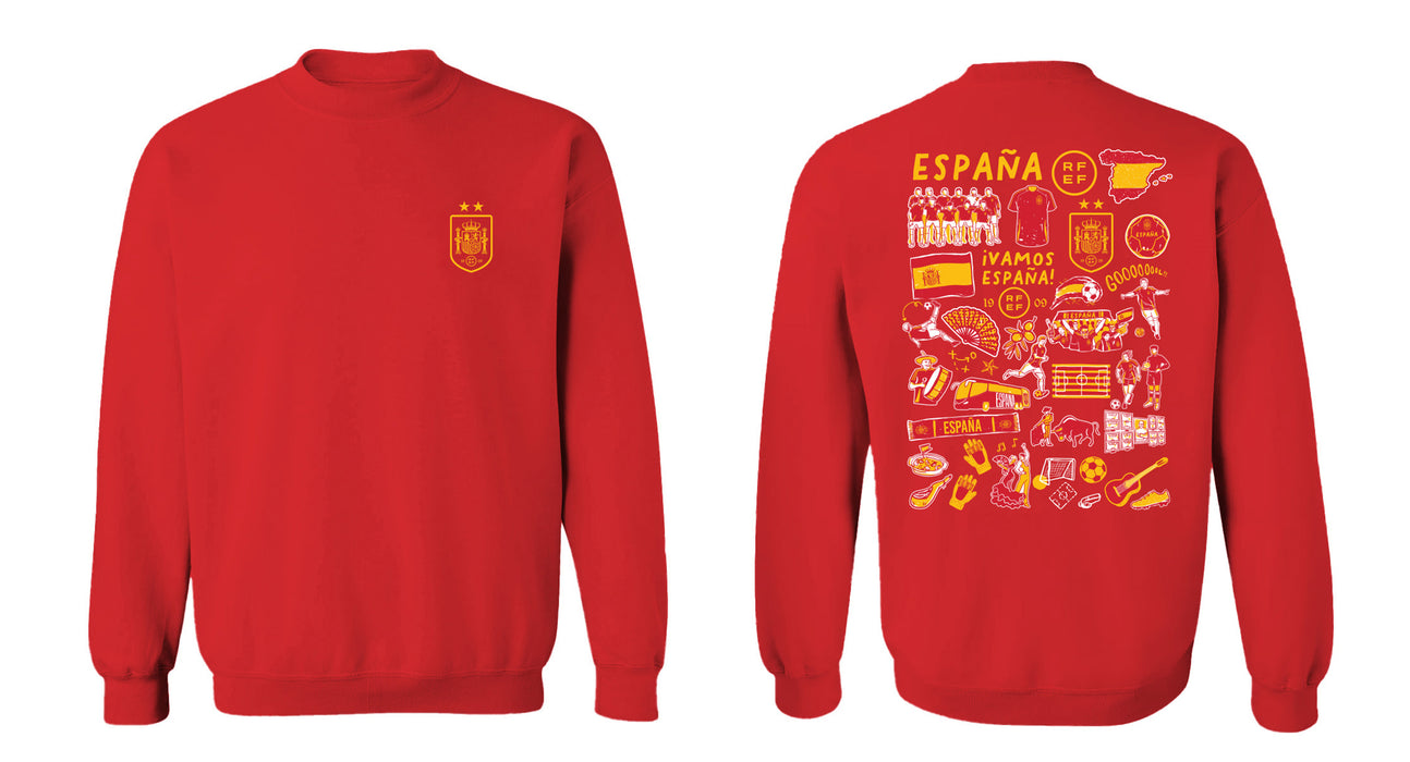 Spain National Team Womens Red Cotton Crewneck Pullover Sweatshirt
