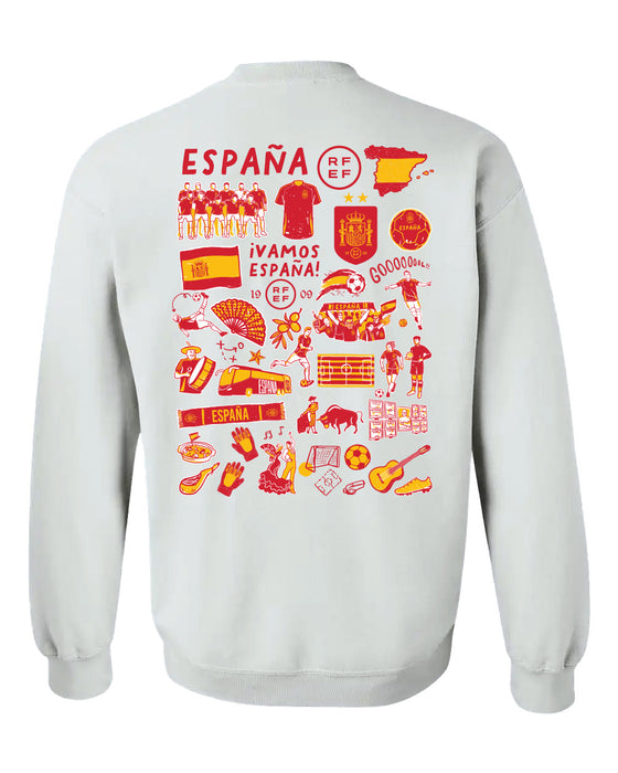 Spain National Team Womens White Cotton Crewneck Pullover Sweatshirt