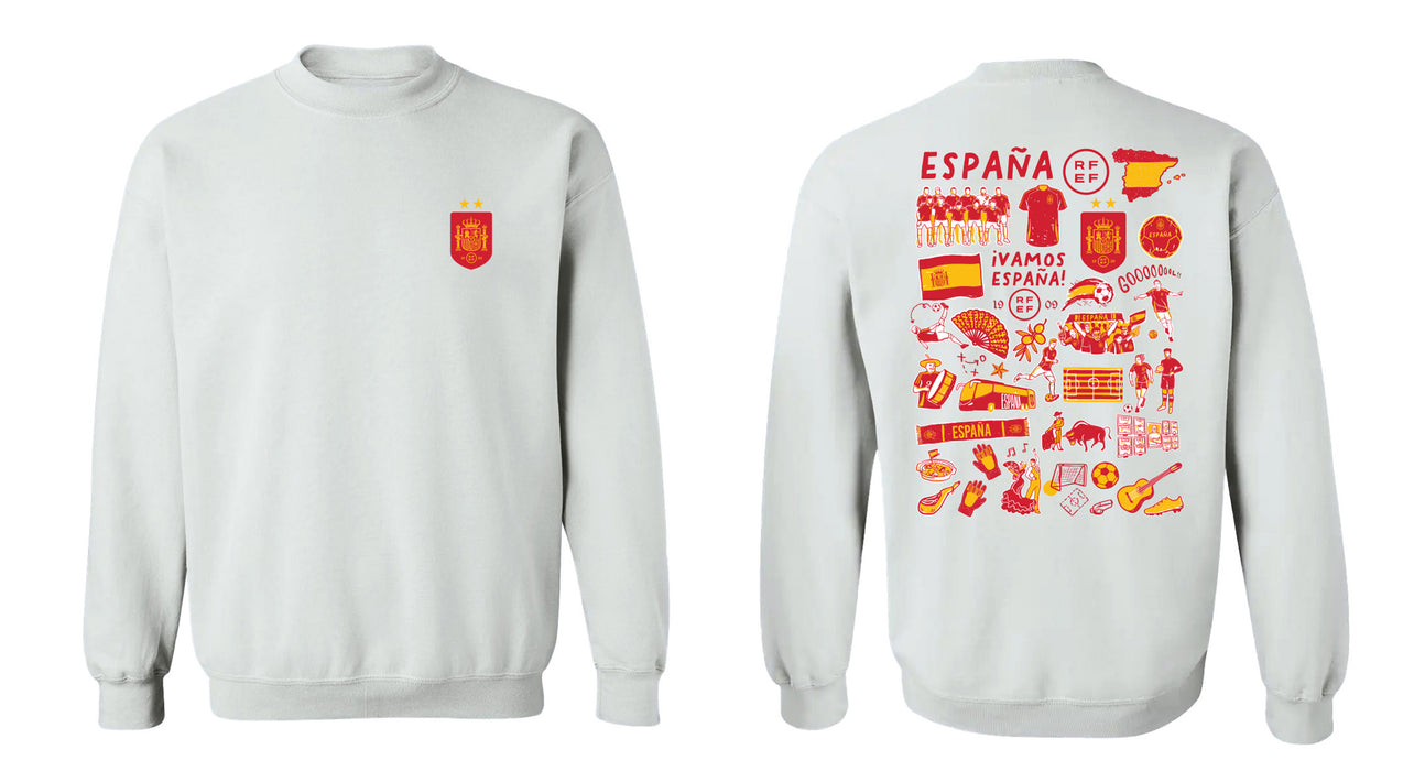 Spain National Team Womens White Cotton Crewneck Pullover Sweatshirt