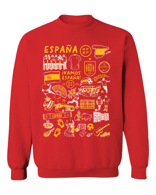 Spain National Team Womens Red Cotton Crewneck Pullover Sweatshirt