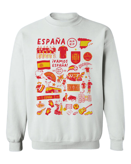 Spain National Team Womens White Cotton Crewneck Pullover Sweatshirt
