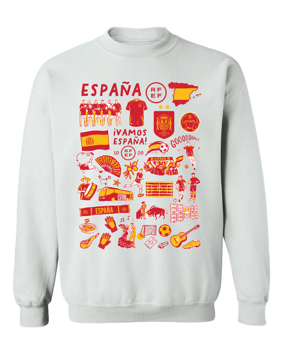 Spain National Team Womens White Cotton Crewneck Pullover Sweatshirt