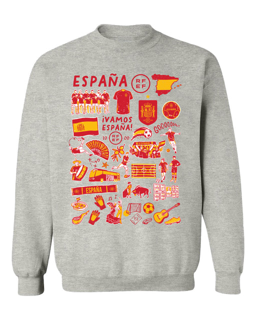 Spain National Team Womens Grey Cotton Crewneck Pullover Sweatshirt