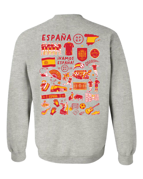 Spain National Team Womens Grey Cotton Crewneck Pullover Sweatshirt - Vive La Fête - Online Apparel Store