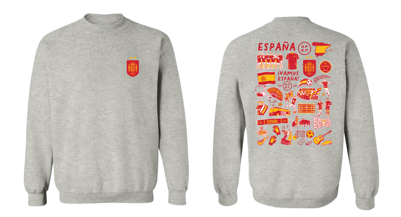 Spain National Team Womens Grey Cotton Crewneck Pullover Sweatshirt