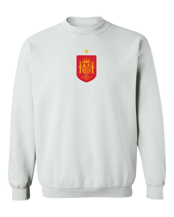 Spain National Team Womens White Cotton Crewneck Pullover Sweatshirt