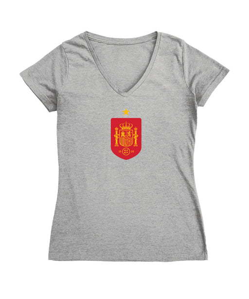 Spain National Team Women's V-neck Fitted Grey Cotton T-Shirt