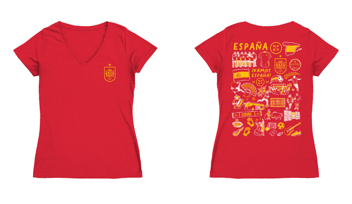 Spain National Team Women's V-neck Fitted Red Cotton T-Shirt - Vive La Fête - Online Apparel Store