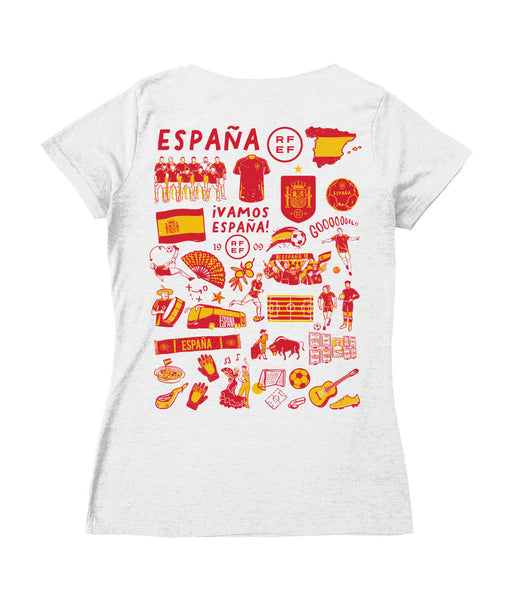Spain National Team Women's V-neck Fitted White Cotton T-Shirt - Vive La Fête - Online Apparel Store