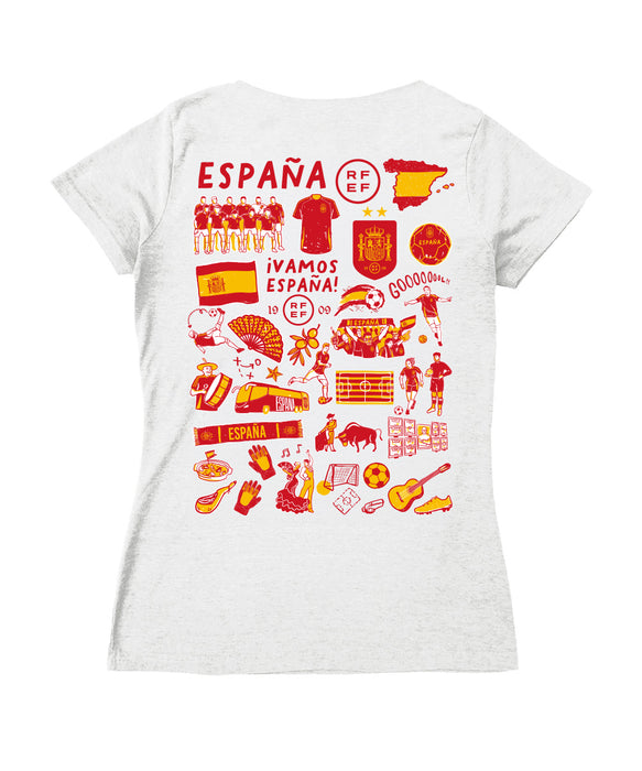 Spain National Team Women's V-neck Fitted White Cotton T-Shirt