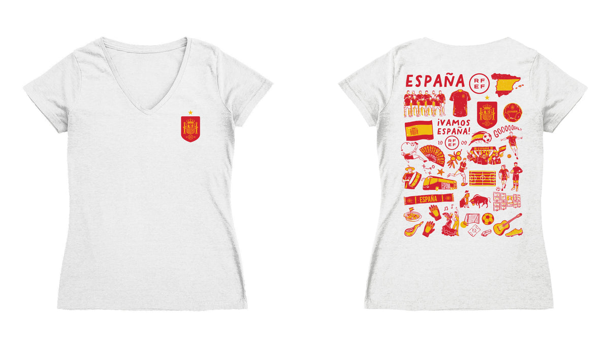 Spain National Team Women's V-neck Fitted White Cotton T-Shirt - Vive La Fête - Online Apparel Store