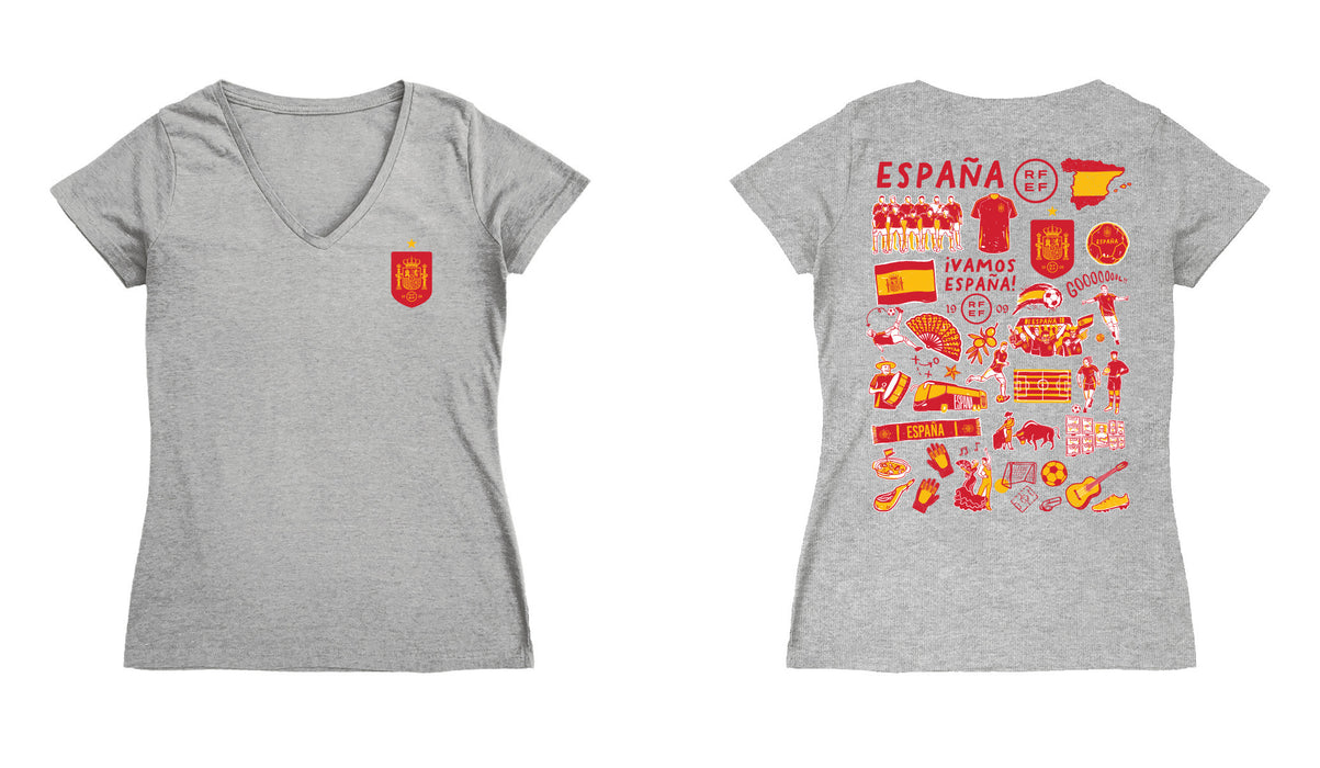 Spain National Team Women's V-neck Fitted Grey Cotton T-Shirt - Vive La Fête - Online Apparel Store