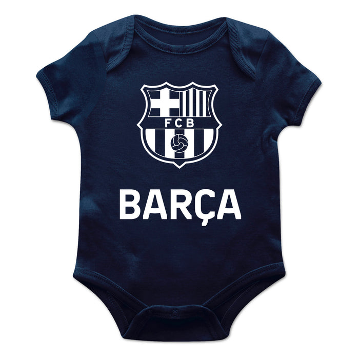 FC Barcelona Infant Navy Short Sleeve Bodysuit With Logo