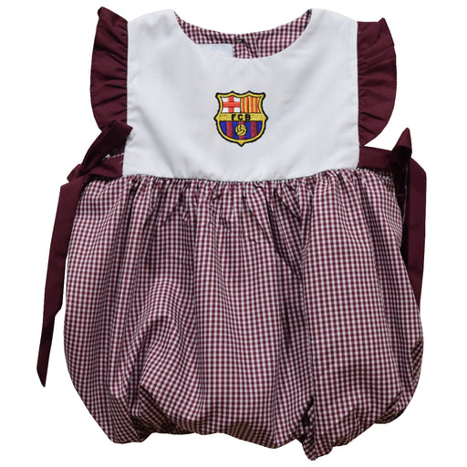 FC Barcelona Embroidered Maroon Gingham Short Sleeve Girls Bubble