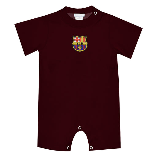 FC Barcelona Embroidered Maroon Knit Short Sleeve Boys Romper