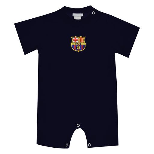 FC Barcelona Embroidered Navy Knit Short Sleeve Boys Romper