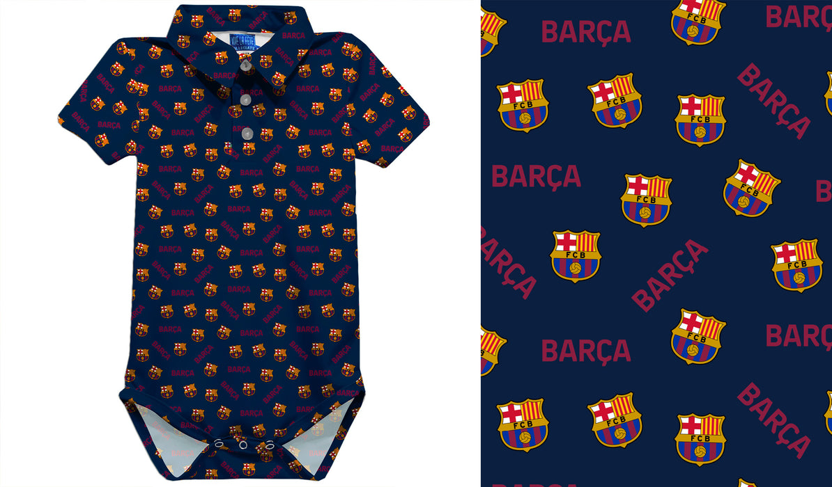 FC Barcelona Repeat Logo Navy Short Sleeve Polo Bodysuit - Vive La Fête - Online Apparel Store
