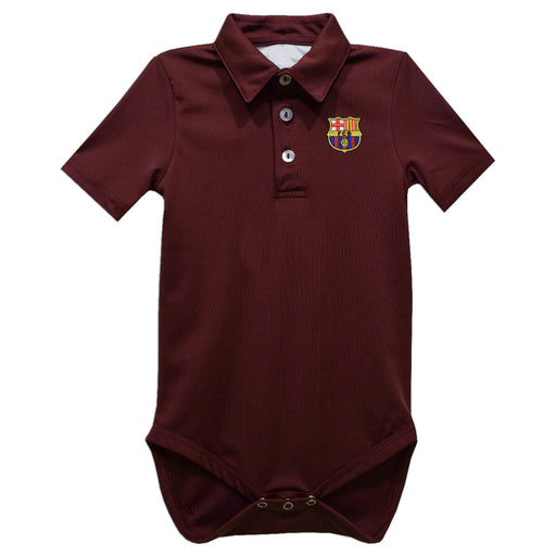 FC Barcelona Embroidered Maroon Solid Knit Polo Onesie