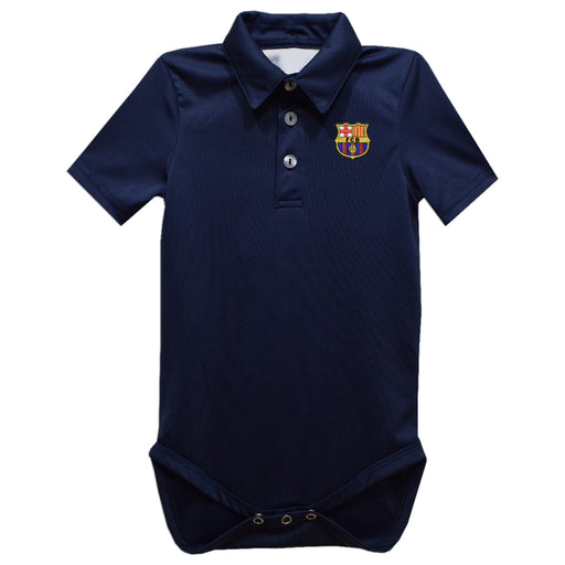 FC Barcelona Embroidered Navy Solid Knit Polo Onesie