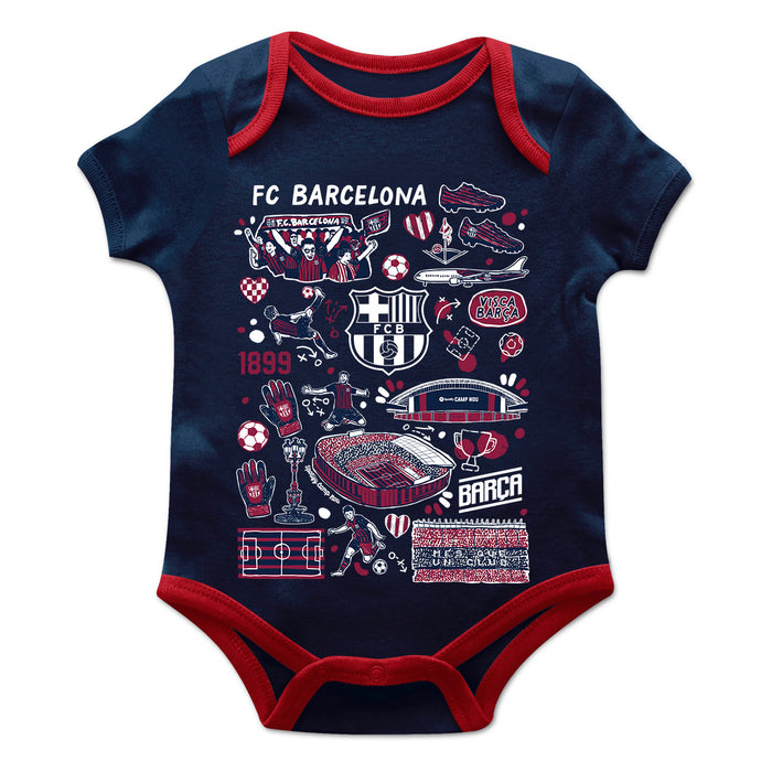 FC Barcelona Impressions Artwork Infant Navy Short Sleeve Onesie Bodysuit