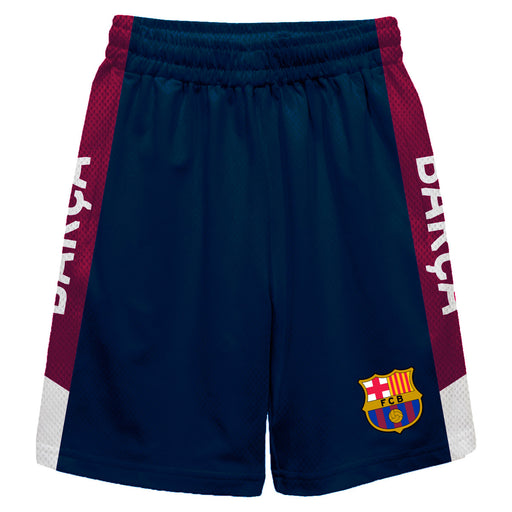 FC Barcelona Boy Stripes Boys Solid Navy Athletic Mesh Short
