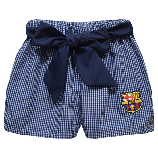 FC Barcelona Embroidered Navy Gingham Girls Short With Sash
