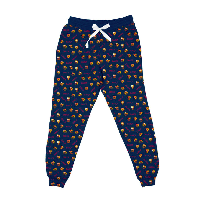 FC Barcelona All Over Logo Womens Navy Fleece Jogger