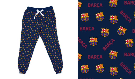 FC Barcelona All Over Logo Womens Navy Fleece Jogger - Vive La Fête - Online Apparel Store