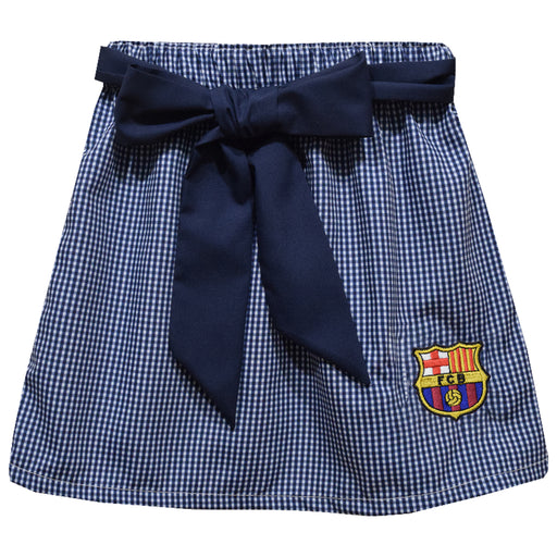 FC Barcelona Embroidered Navy Gingham Skirt With Sash